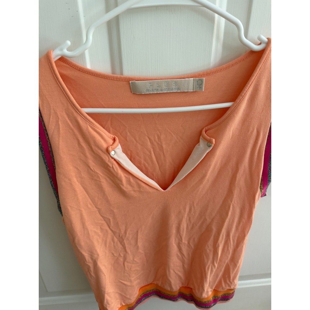 Munthe plus Simonsen Peach Coral Sleeveless Top Metallic Glitter Trim Size 40 - Picture 2 of 6